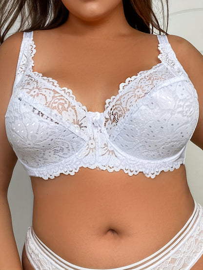 2026 New Women's Plus Size Ultra-Thin Elegant Lace Bra - Scalloped Trim Underwire Support