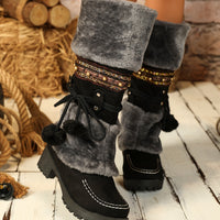 2026 New Women's Mid-Calf Ethnic Cowboy Boots - High-Heel Autumn/Winter Boots with Faux Fur Lining