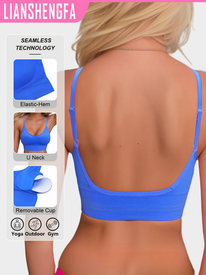 2026 New Classic Ribbed Backless Sports Bra - Seamless Yoga-Style Fitness Top