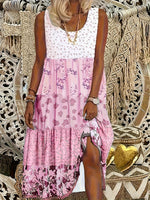 2026 New Plus Size Elegant A-Line Maxi Dress - Sleeveless Ruffled Hem & Light Purple Floral Print