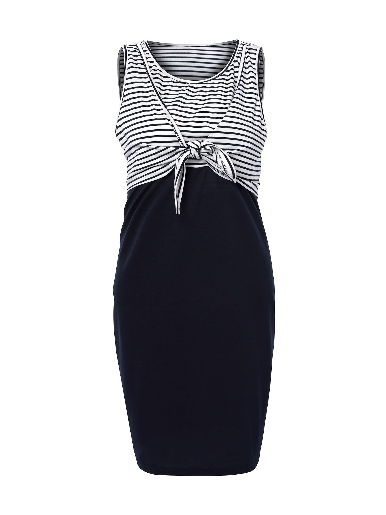 2026 New Nursing & Maternity A-Line Dress - Sleeveless Striped Color-Block Pregnancy Dress, Round Neck Knee-Length Breastfeeding Fashion for Spring/Summer