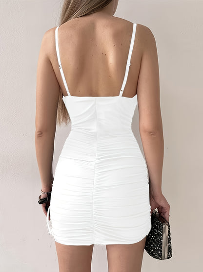 2026 New V-Neck Bodycon Mini Dress - Sleeveless Solid Color Party Dress for All Seasons, Essential Night Out Slim Fit Clubwear