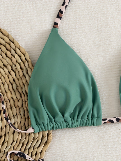 2026 New Leopard Print Ladies' Bikini Set - Adjustable Tie-String Beach Vacation Swimsuit