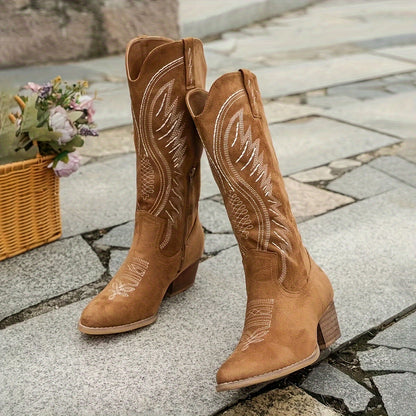 2026 New Women's Fashion Embroidered Cowboy Riding Boots - Professional Equestrian-Style Western Boots