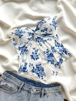 2026 New Directional Fashion Floral Strapless Top - Elegant Ruched Bandeau Summer Top, Chic Botanical Print Boob Tube for Festivals & Night Out