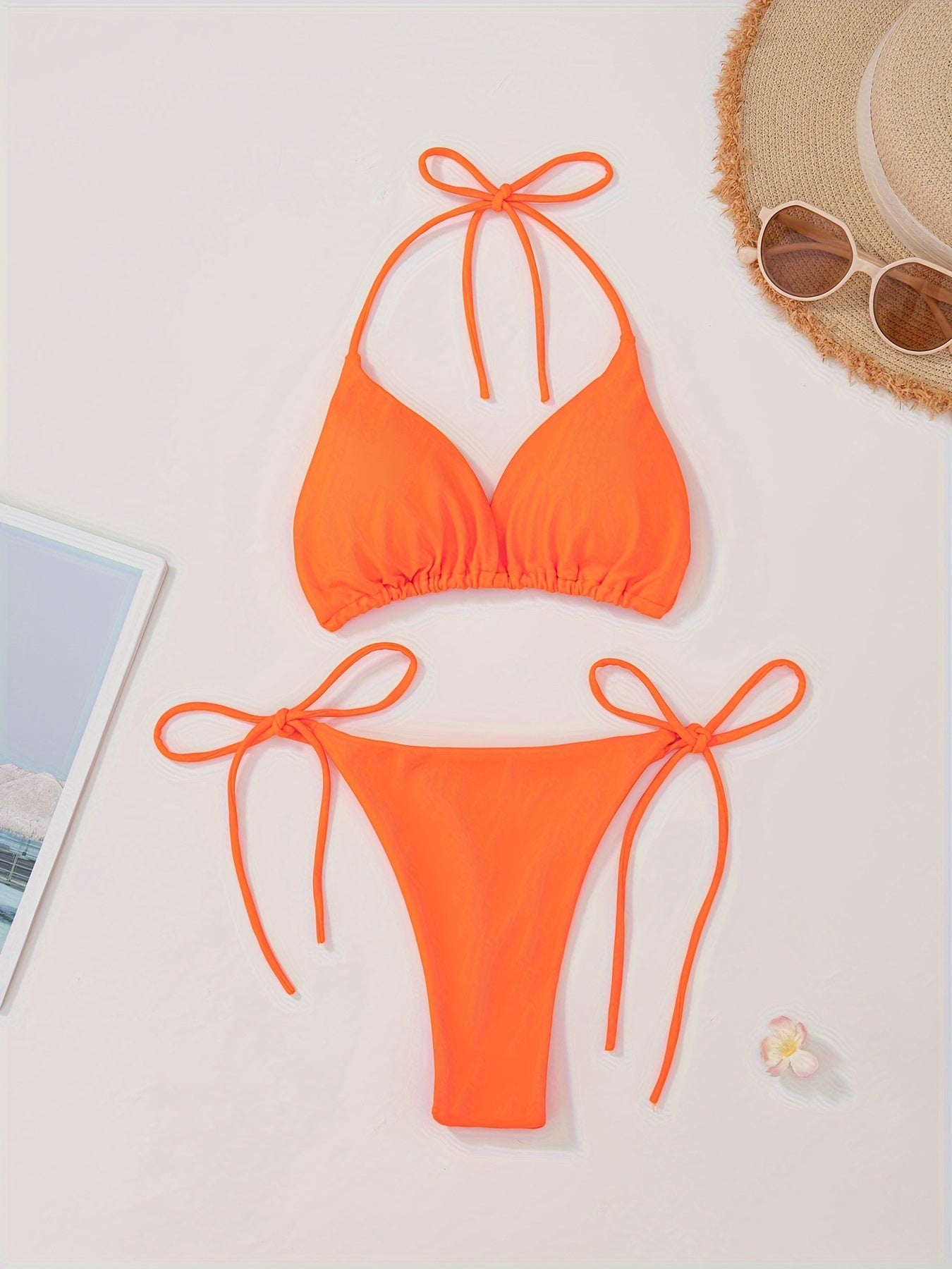 2026 New European & American Sexy Rope-Style Bikini - Solid Color High-Stretch Swimwear for Fashionable Women