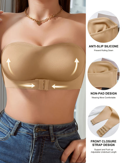 2026 New Front-Opening Strapless Push-Up Wireless Bra - Anti-Slip Seamless Lingerie