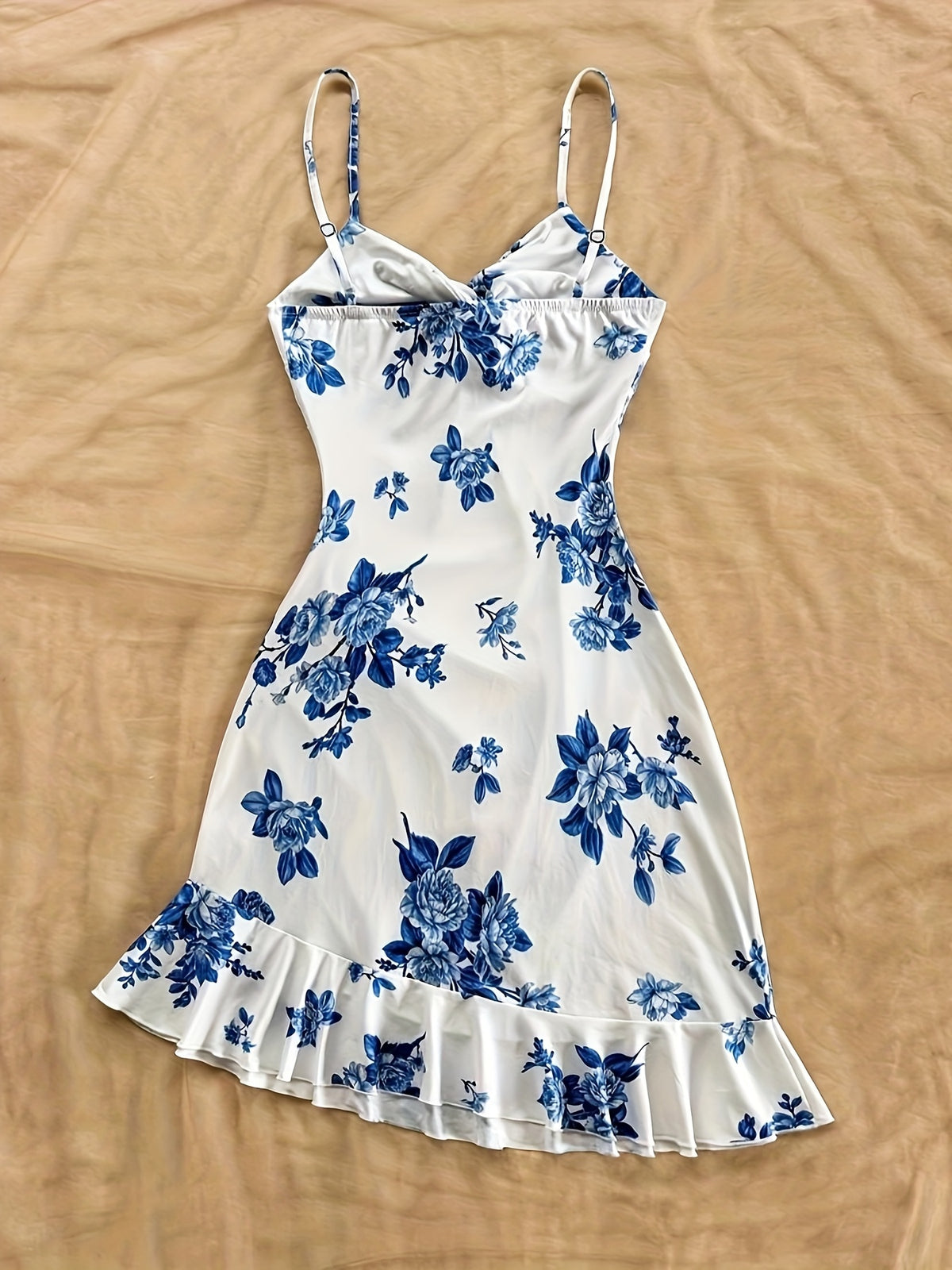 2026 New White Floral Print Sleeveless Dress - Spaghetti Strap Summer Dress with Ruffled Hem & Lightweight Breathable Fabric