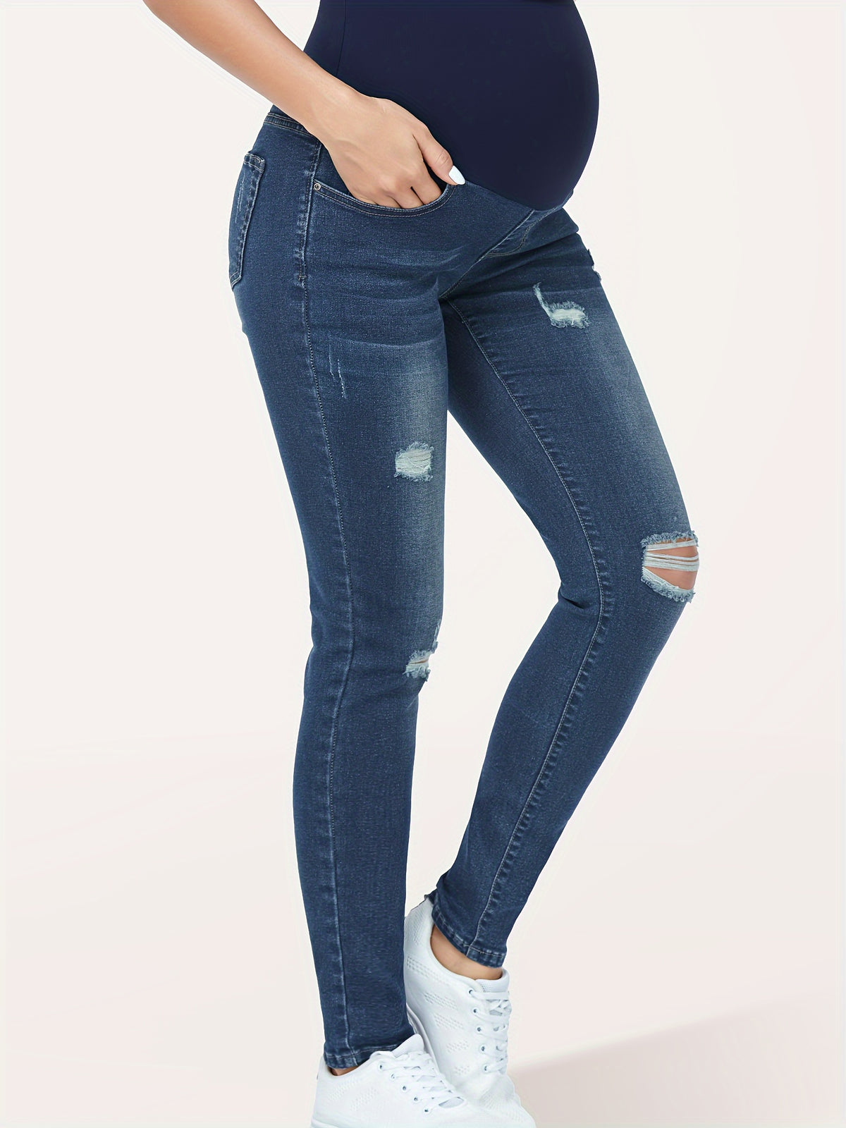 2026 New Over-The-Belly Maternity Skinny Jeans - High-Waist Slim Stretch Denim Pants with Functional Pockets
