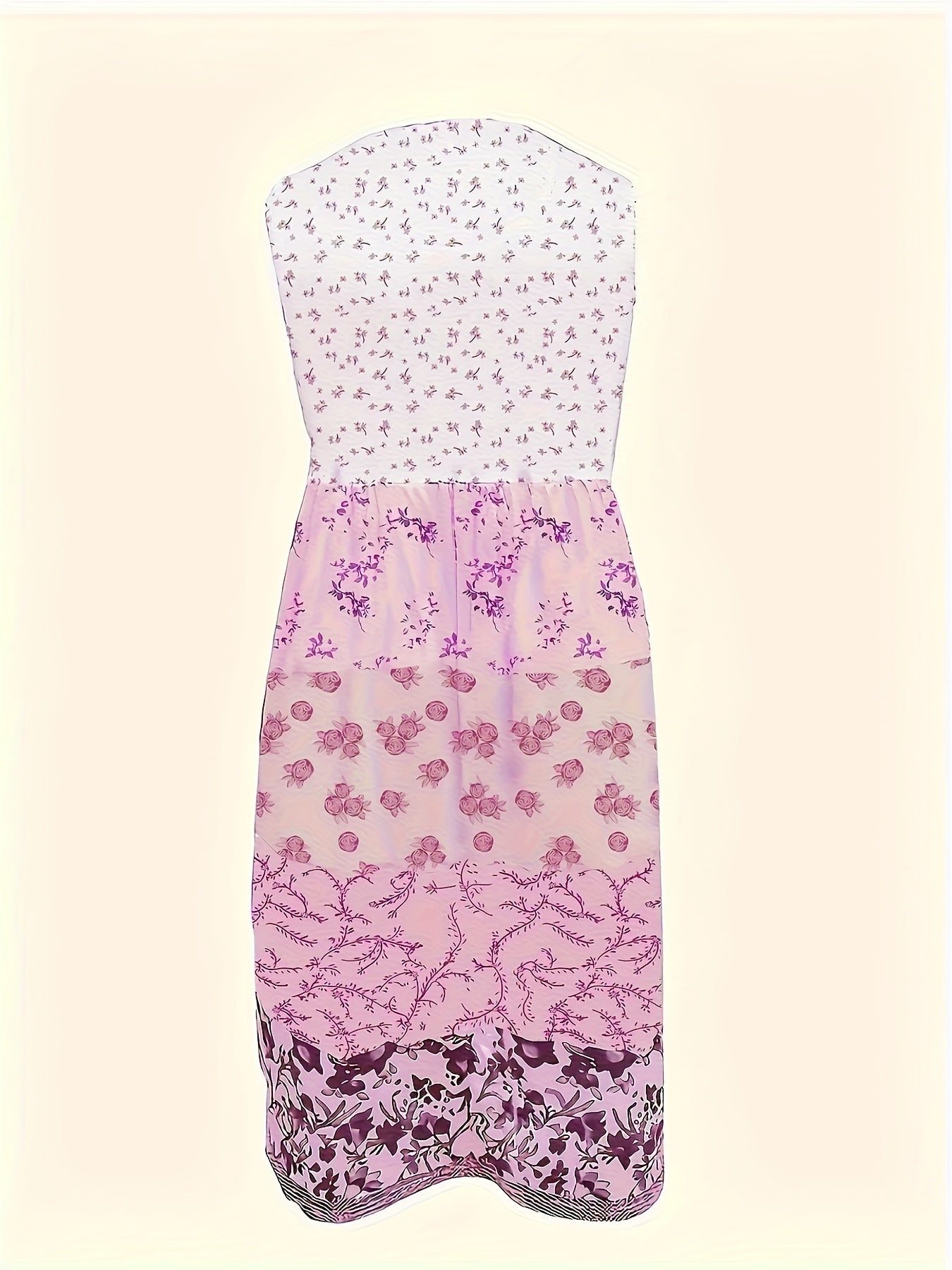 2026 New Plus Size Elegant A-Line Maxi Dress - Sleeveless Ruffled Hem & Light Purple Floral Print