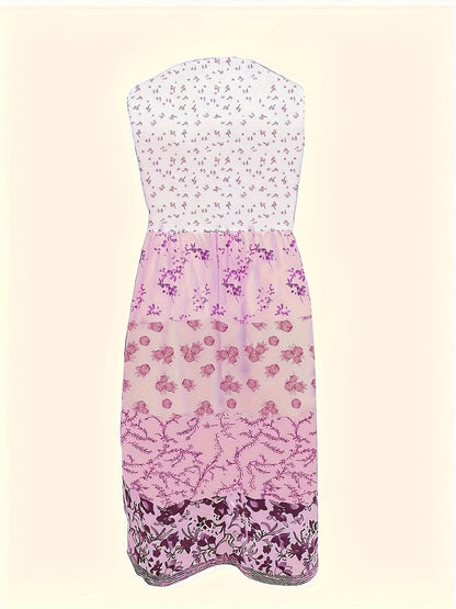2026 New Plus Size Elegant A-Line Maxi Dress - Sleeveless Ruffled Hem & Light Purple Floral Print