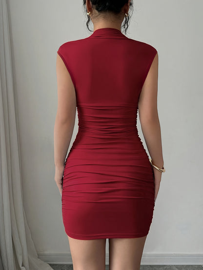 2026 New Elegant Pleated Bodycon Dress - Sophisticated Slim Fit Party Dress for Special Occasions, Sleeveless Sculpting Midi Dress