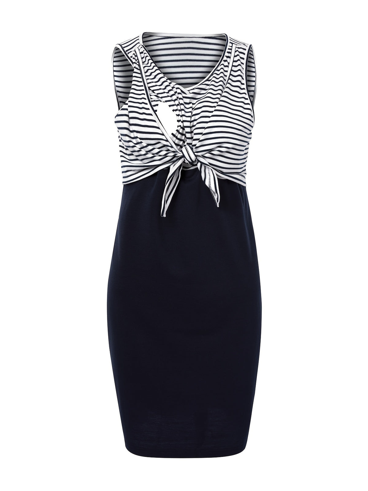 2026 New Nursing & Maternity A-Line Dress - Sleeveless Striped Color-Block Pregnancy Dress, Round Neck Knee-Length Breastfeeding Fashion for Spring/Summer