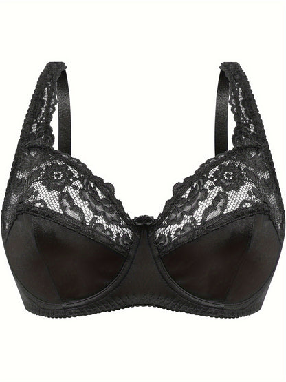2026 New Women's Plus Size Lace Thin Bottom Underwire Shaping Bra - Elegant High-Support Lingerie