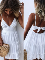 2026 New Elegant White Lace Mini Dress - Sleeveless Spaghetti Strap Party Dress with Romantic Back Bow Detail, Chic Bridal & Summer Occasion Wear
