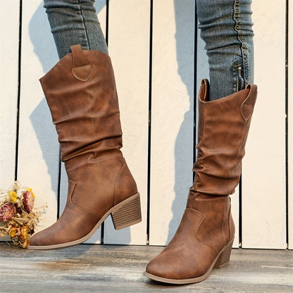 2026 New Wrinkled High-Top Western Cowboy Boots for Women - Slouchy Embroidered Cowgirl Boots