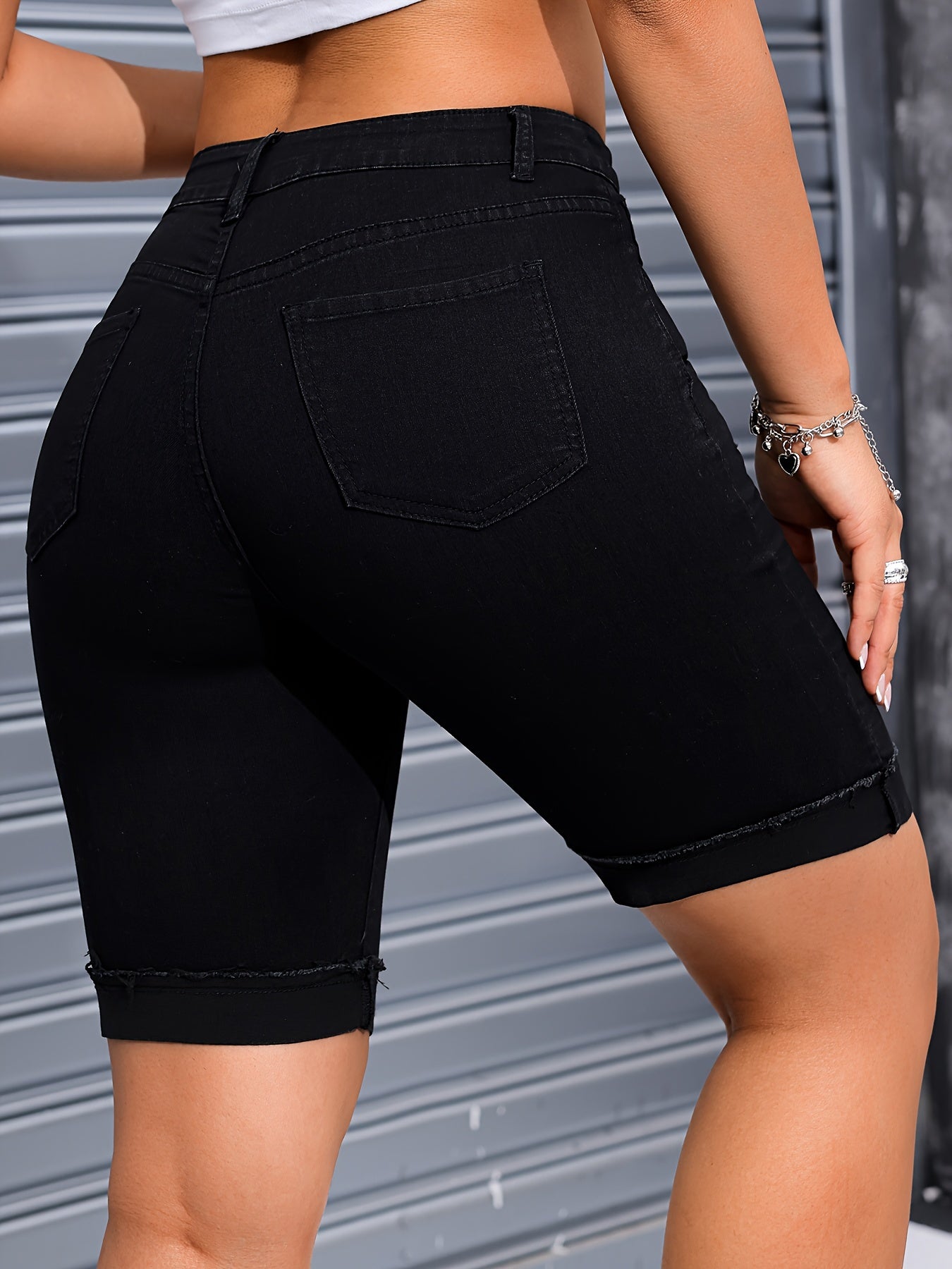 2026 New High-Stretch Denim Riding Pants - Distressed Frayed Hem Cotton Casual Pants for Spring/Summer