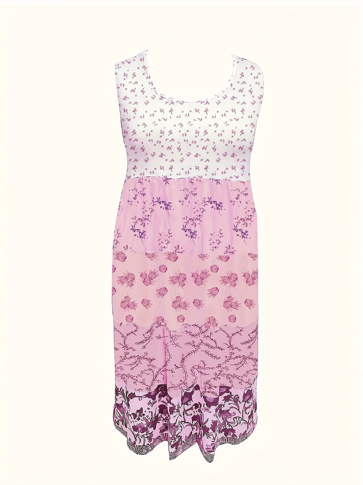 2026 New Plus Size Elegant Vest Dress - Floral Print Midi Dress for Casual Outings & Vacation