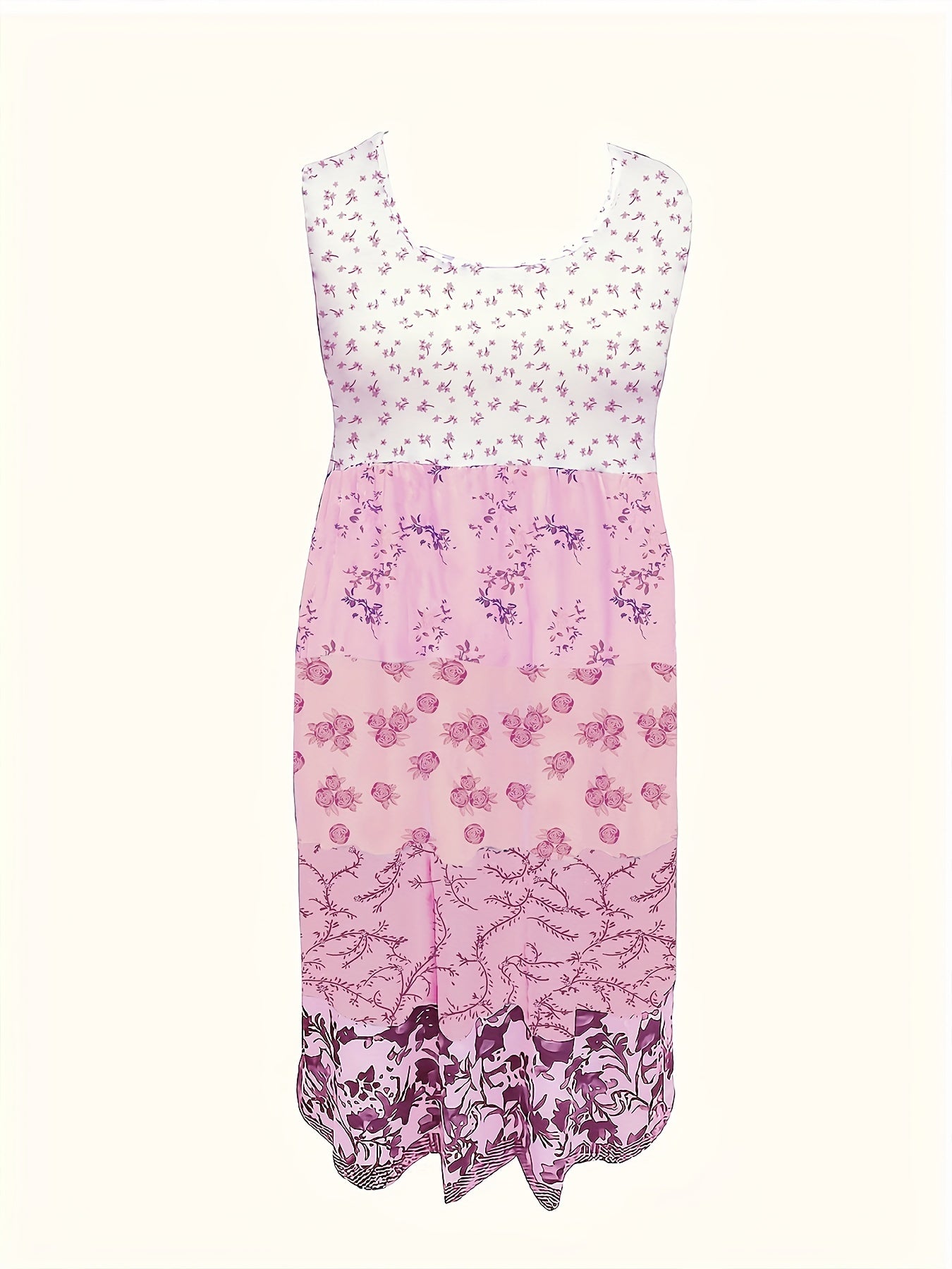 2026 New Plus Size Elegant Vest Dress - Floral Print Midi Dress for Casual Outings & Vacation