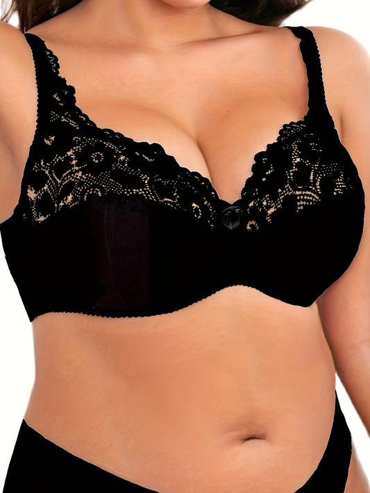 2026 New Women's Plus Size Lace Thin Bottom Underwire Shaping Bra - Elegant High-Support Lingerie