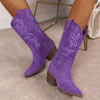 2026 New Women's Fashion Embroidered Western Cowboy Boots - Elegant Mid-Calf Cowgirl Boots