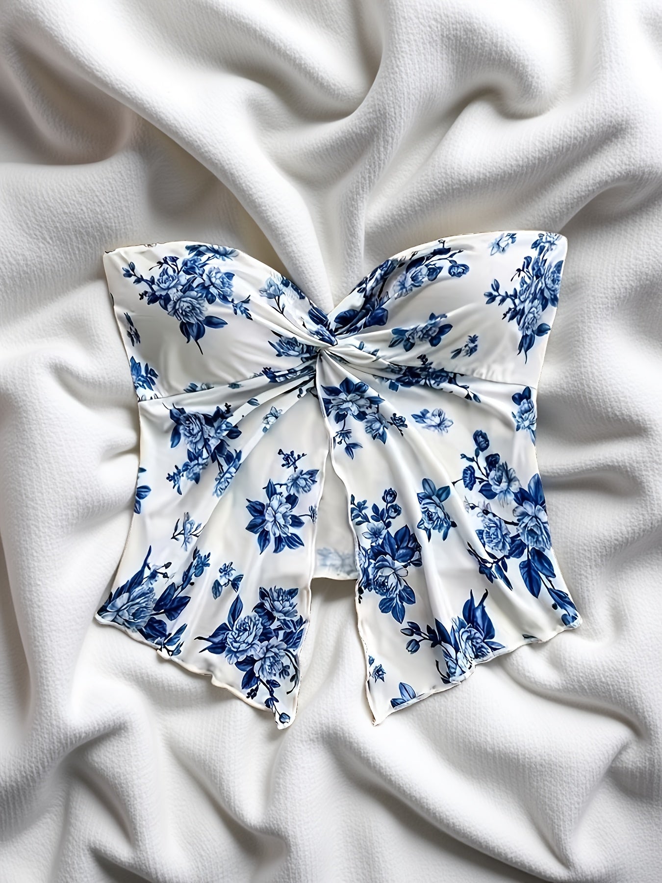 2026 New Directional Fashion Floral Strapless Top - Elegant Ruched Bandeau Summer Top, Chic Botanical Print Boob Tube for Festivals & Night Out