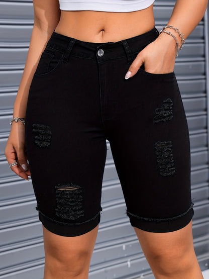 2026 New High-Stretch Denim Riding Pants - Distressed Frayed Hem Cotton Casual Pants for Spring/Summer