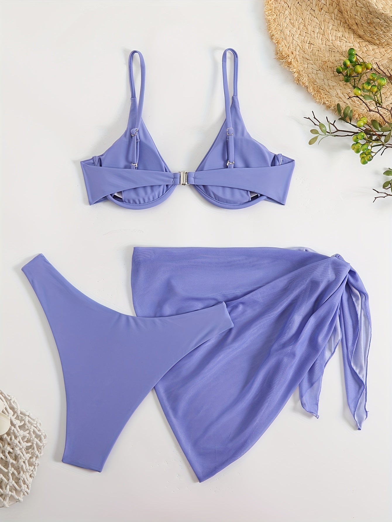 2026 New Push Up Bikini Set with Mesh Skirt - High Cut 3-Piece Swimsuit for Beach Vacation & Pool Party, High Elasticity Sculpting Fabric