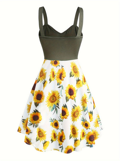 2026 New Sunflower Patchwork Print Tank Dress - Casual Sleeveless A-Line Summer Dress, Breathable Boho Sundress for Beach & Vacation