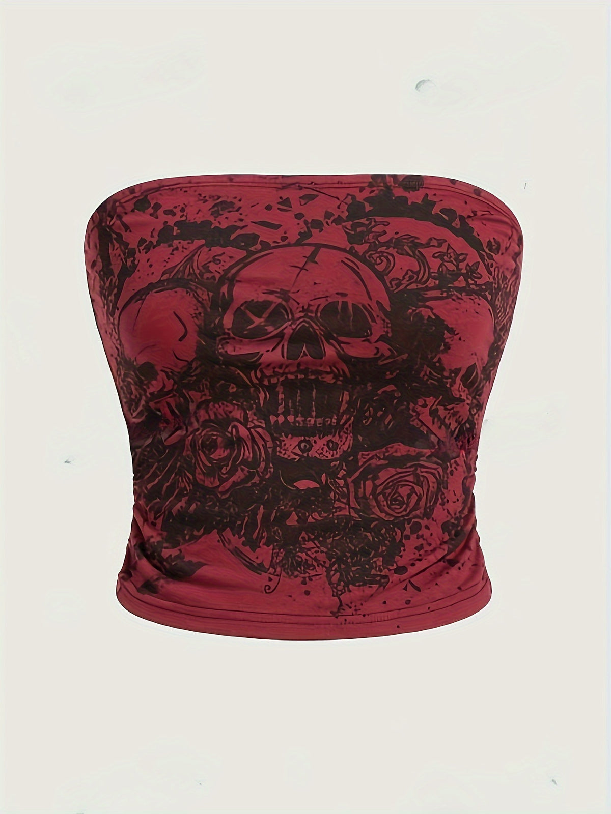 2026 New Skull Print Y2K Tube Top - Sleeveless Strapless Aesthetic Summer Crop Top, Edgy Grunge Streetwear for Women