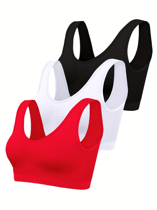 2026 New 3-Pack NADIA GO Women’s Seamless Sports Bra - High-Support, Breathable No-Padding Bras in Red, White, and Black